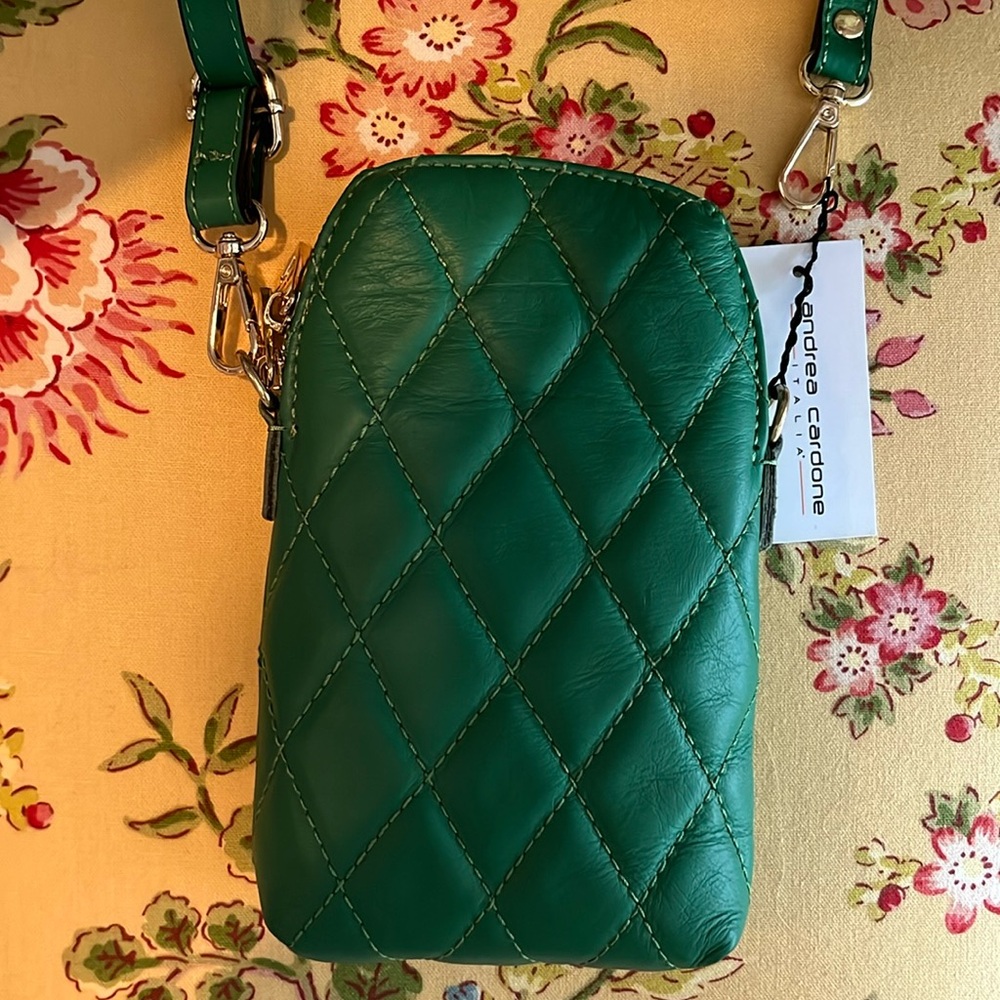 Andrea Cardone Italia Green Quilted Leather Crossbody Bag